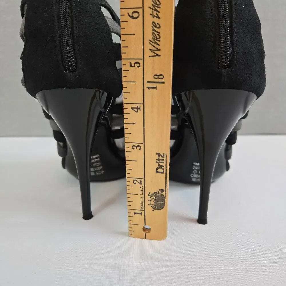 Michael Antonio Suede Black & Gray Multi-Strap Heels with Zipper Back Size 6.5